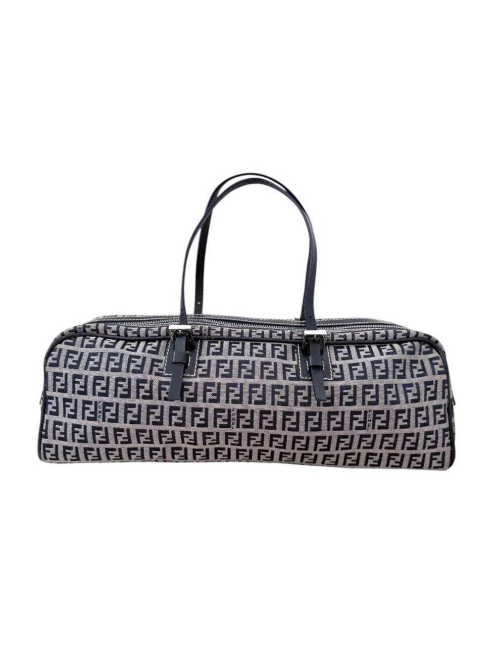 Authentic Fendi Navy Blue East West FF Zucchino Canvas Bag